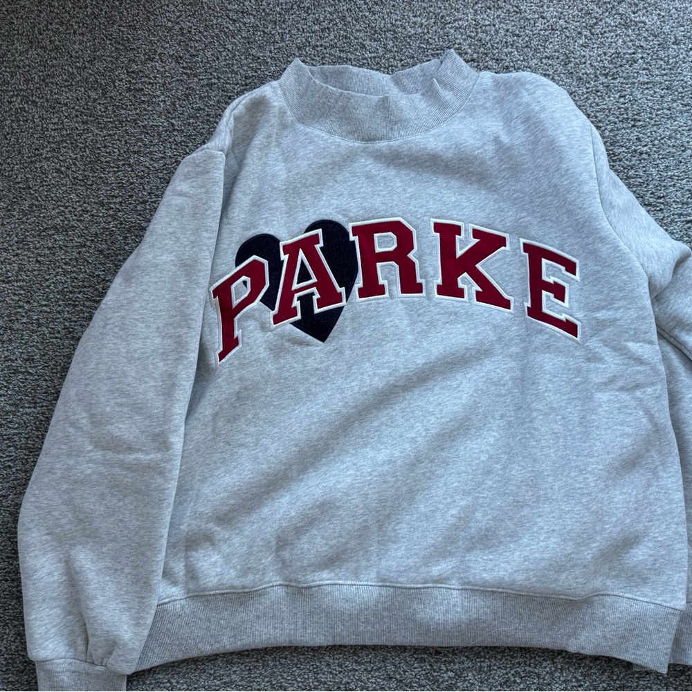 Parke Jean heart varsity mockneck -classic grey + crimson